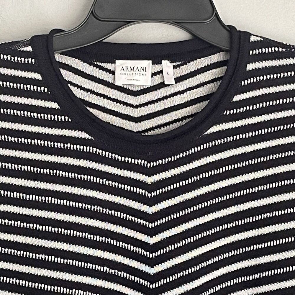 Armani Collezioni Italy Striped Navy White Top Women's L Long Sleeve Pullover - Picture 2 of 16